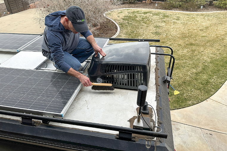 Interior RV furnace unit being inspected and repaired in Stuart FL